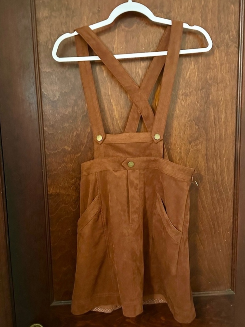 Anthropologie Faux Suede Pinafore Brown Overall Dress Size 2 - Picture 2 of 5